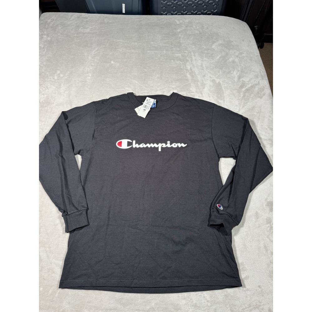 Vintage 90s Champion Shirt Long Sleeve Size Large Black MADE IN USA NWT